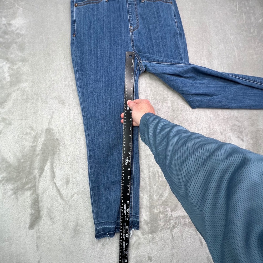Judy Blue Pull On Straight Jeans Womens 1/25 Blue Medium Wash Stretch Frayed Hem - Picture 5 of 14
